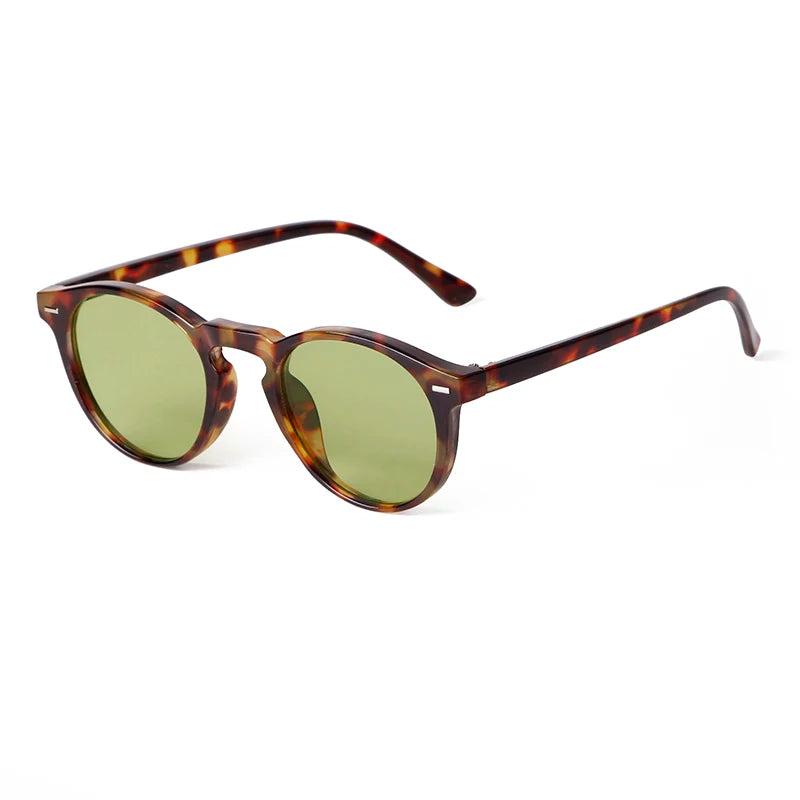 Vintage Rivet Tortoiseshell Small round Sunglasses for Men Women 2024 Brand Design Classic Green Sun Glasses Gafas De Sol