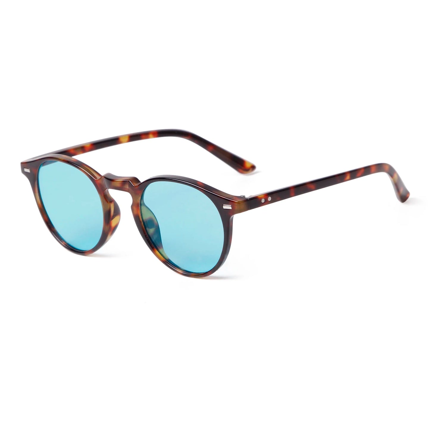 Vintage Rivet Tortoiseshell Small round Sunglasses for Men Women 2024 Brand Design Classic Green Sun Glasses Gafas De Sol
