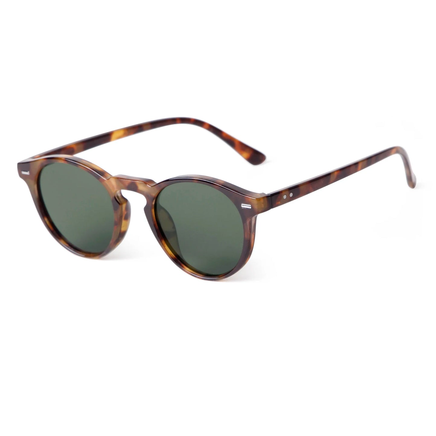 Vintage Rivet Tortoiseshell Small round Sunglasses for Men Women 2024 Brand Design Classic Green Sun Glasses Gafas De Sol